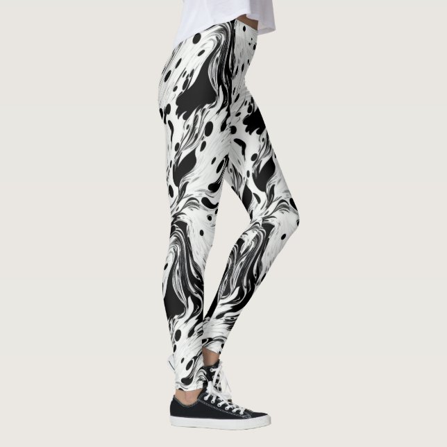 Svart och vitt slungvätska Polka dots Leggings (Höger)