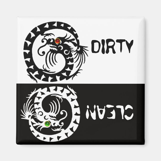 SVART OCH VITT SNAKE DRAGONS DIRTY CLEAN MAGNET (Framsidan)