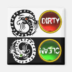 SVART OCH VITT SNAKE DRAGONS DIRTY CLEAN MAGNET