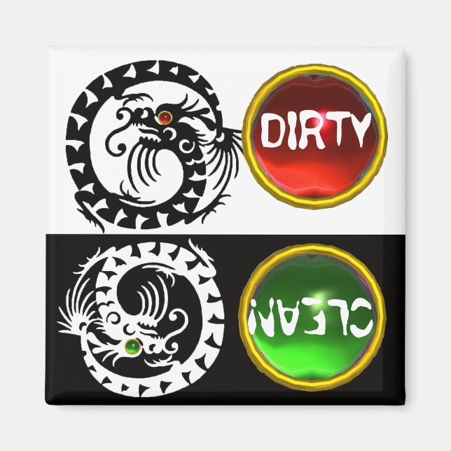 SVART OCH VITT SNAKE DRAGONS DIRTY CLEAN MAGNET (Framsidan)