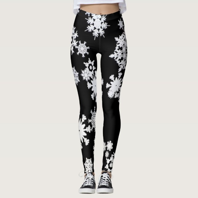 Svart och vitt snöflingor leggings (Framsida)