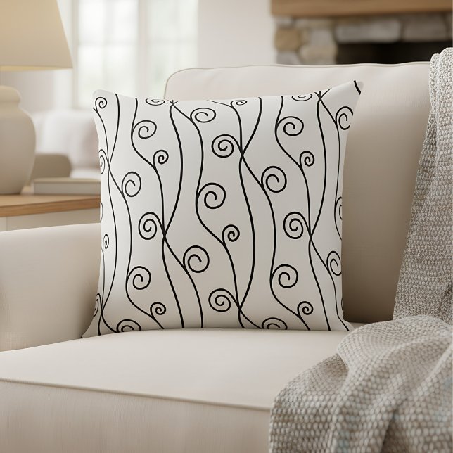 Svart och vitt snurra kudde (cosy home decor throw pillow)