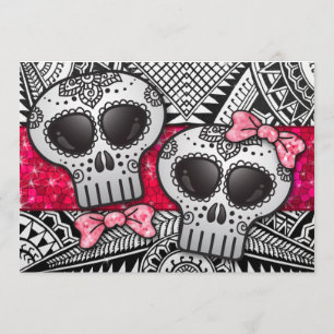 Svart och vitt socker Skull Bröllop Glitter Inbjudningar