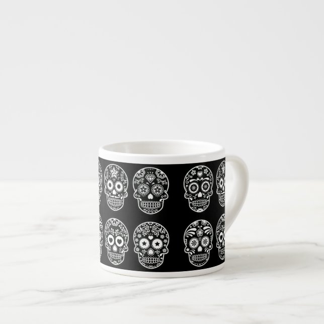 Svart och vitt socker Skull Espressomugg (Framsida höger)