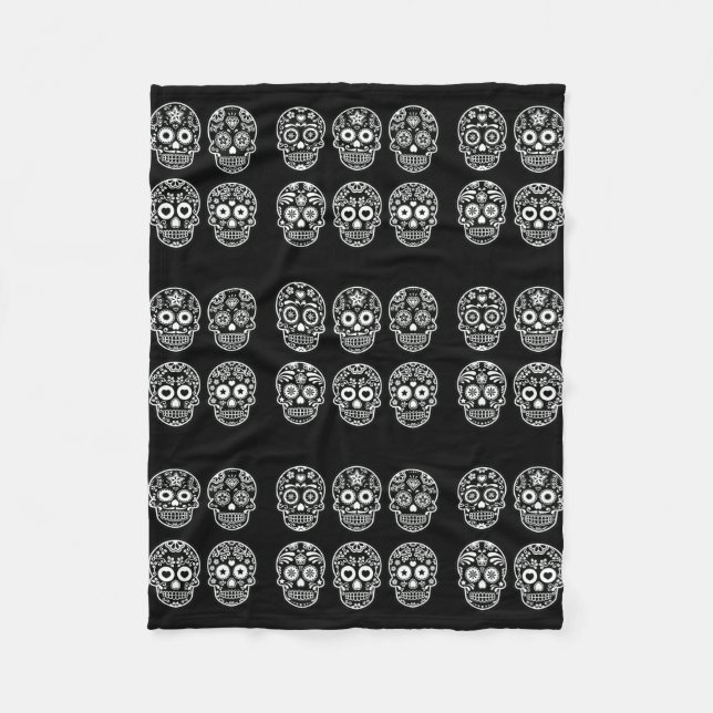 Svart och vitt socker Skull Fleecefilt (Framsidan)