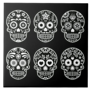 Svart och vitt socker Skull Kakelplatta