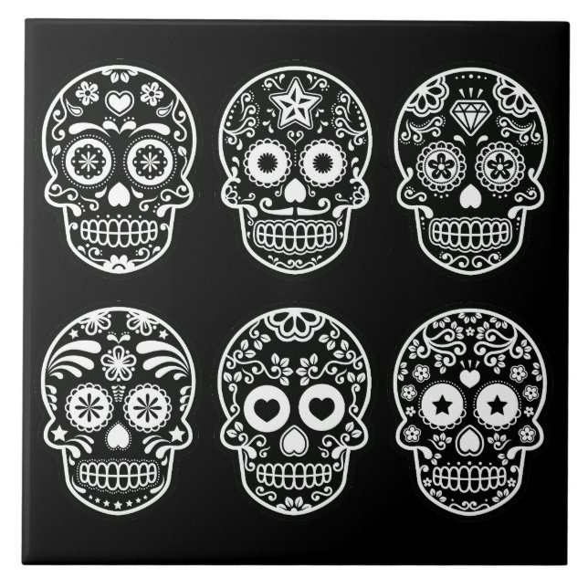 Svart och vitt socker Skull Kakelplatta (Framsidan)