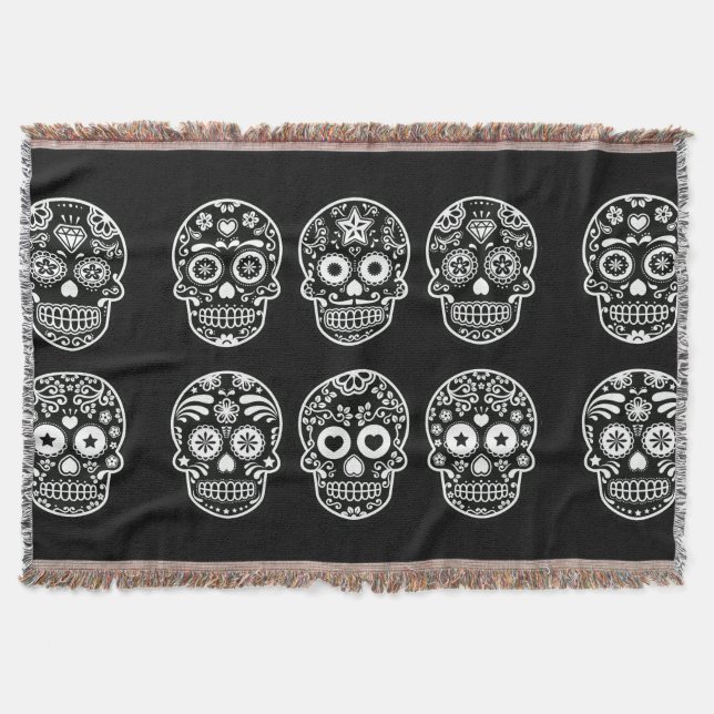 Svart och vitt socker Skull Mysfilt (Framsidan)