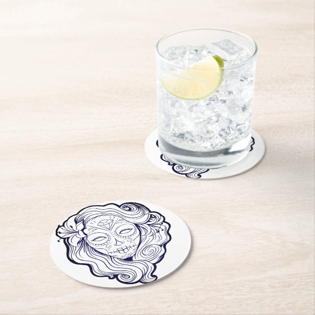 Svart och vitt socker Skull Underlägg Papper Rund (Insitu)