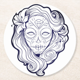 Svart och vitt socker Skull Underlägg Papper Rund