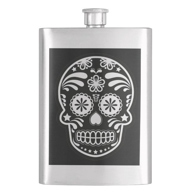 Svart och vitt socker Skullblomma Fickplunta (Framsidan)