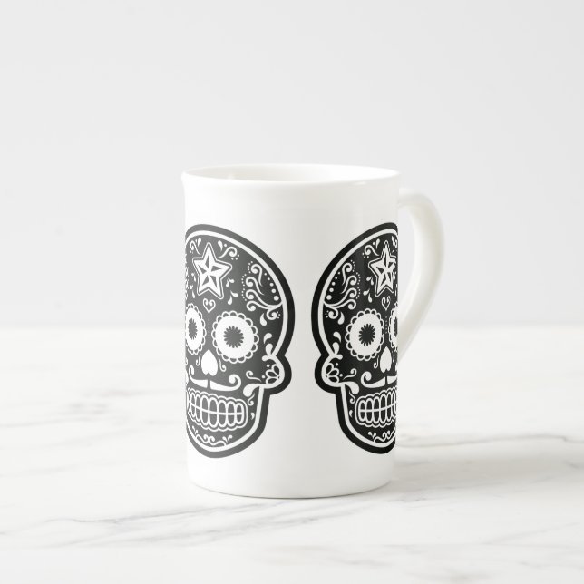 Svart och vitt socker Skullstjärna Benporslin Mugg (Framsida höger)