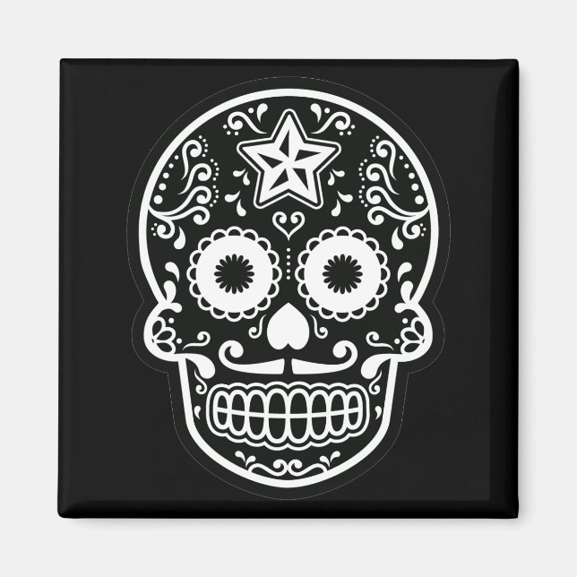 Svart och vitt socker Skullstjärna Magnet (Framsidan)