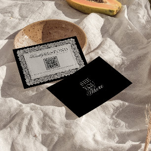 Svart och vitt spets gammalt pengar QR-kod bröllop OSA Kort
