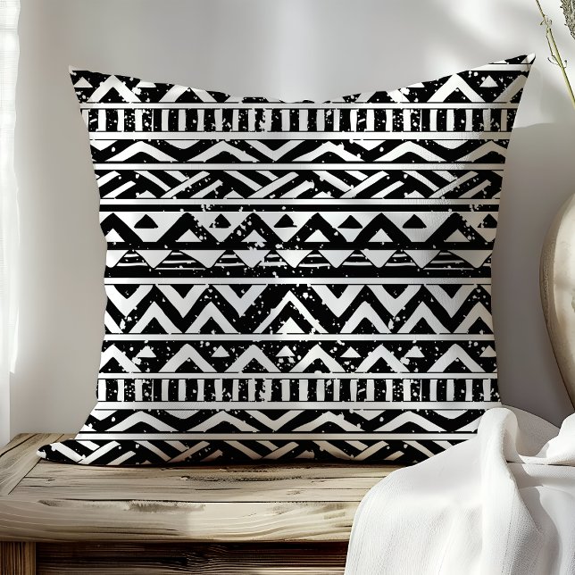 Svart och vitt stam Geometric Aztec Mönster Kudde (Skapare uppladdad)