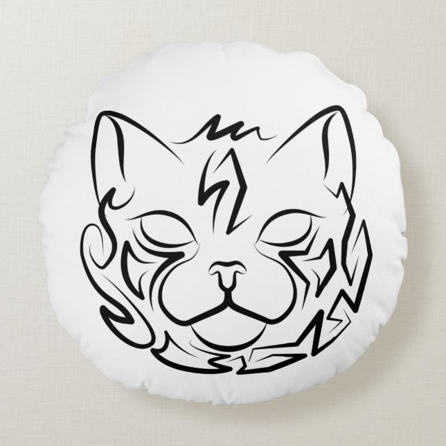 Svart och vitt stamkött rund kudde (Framsidan)