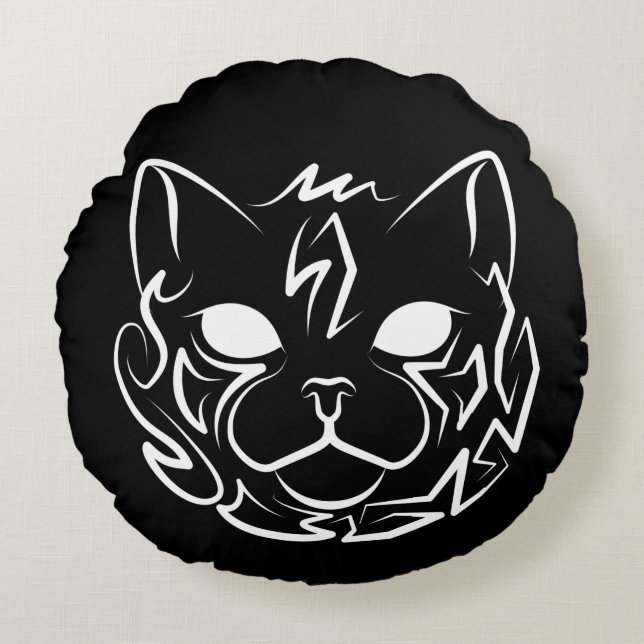 Svart och vitt stamkött rund kudde (Framsidan)