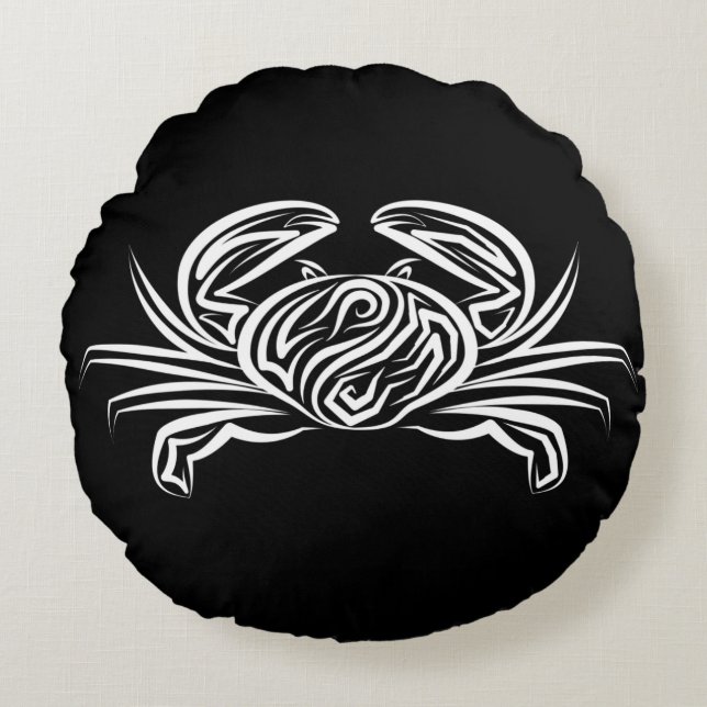 Svart och vitt stamkrabba rund kudde (Framsidan)