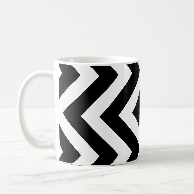 Svart och vitt stort Lodrät Chevron Mönster Kaffemugg (Vänster)