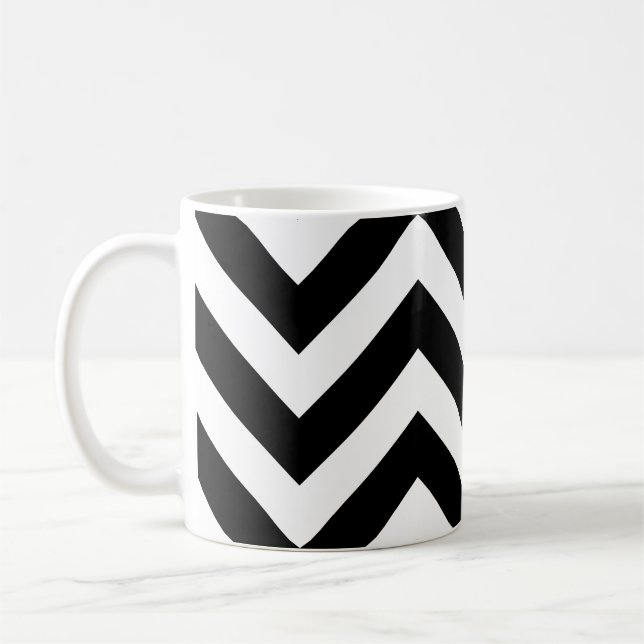 Svart och vitt stort Vågrät Chevron Mönster Kaffemugg (Vänster)