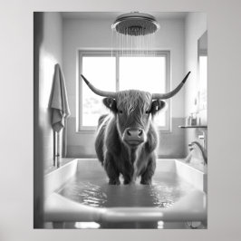 Svart och vitt stötande högland Kow Bathroom Poster