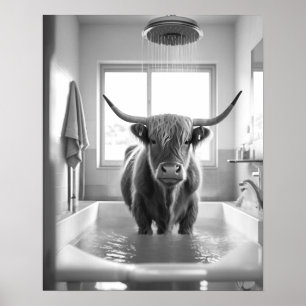 Svart och vitt stötande högland Kow Bathroom Poster