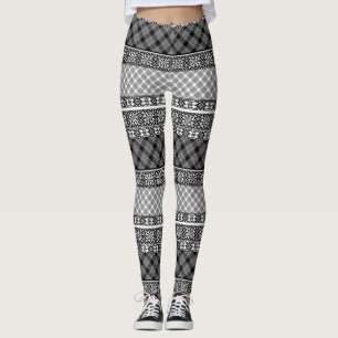 Svart och vitt strimlat lappverk med snöre leggings