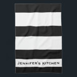 Svart och vitt, strippat Rand könshanddukar Kökshandduk<br><div class="desc">Svart och vit stripe Girly Chic Kitchen Towel</div>