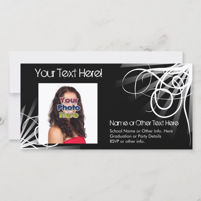 Svart och vitt Swirl Studenten-fotokort Meddelande (Framsida)