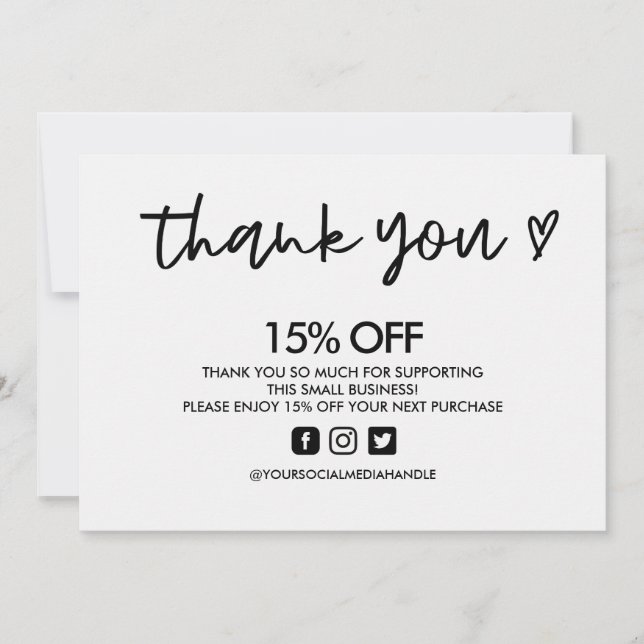 Svart och vitt Tack Heart Media Infoga Inbjudningar (Framsida)