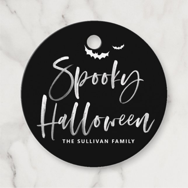 Svart och vitt taloky Halloween-penselkalligrafi Gåvor Etiketter (Framsida)