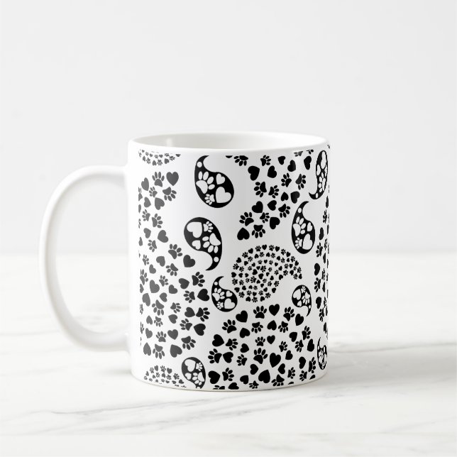 Svart och vitt Tass och Hund och päron Paisley-uts Kaffemugg (Vänster)