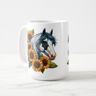 Svart och vitt Tovero Paint Horse och Sunblommor Kaffemugg