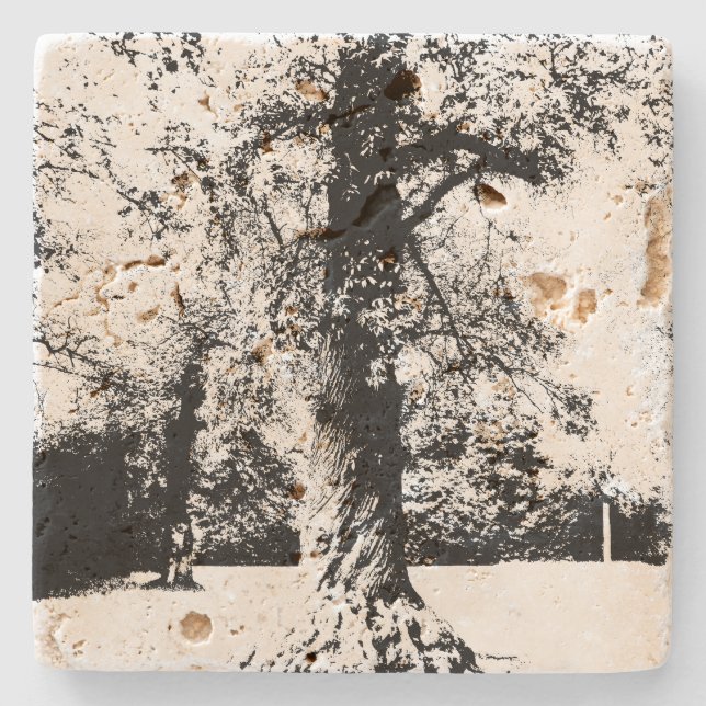 Svart och vitt Träd liggande Stenunderlägg (Framsidan)