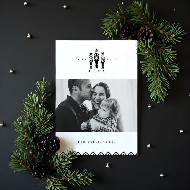 Svart och vitt Trendig Nutcracker Fotojul Julkort (Black & White Trendy Nutcracker Photo Christmas Holiday Card)