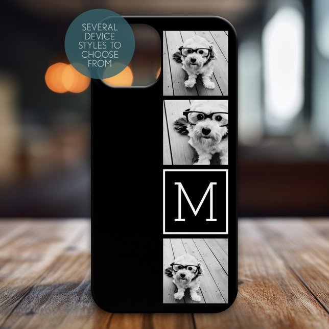 Svart och vitt Trendig Photo Collage med Monogram (Personalized Phone Case)