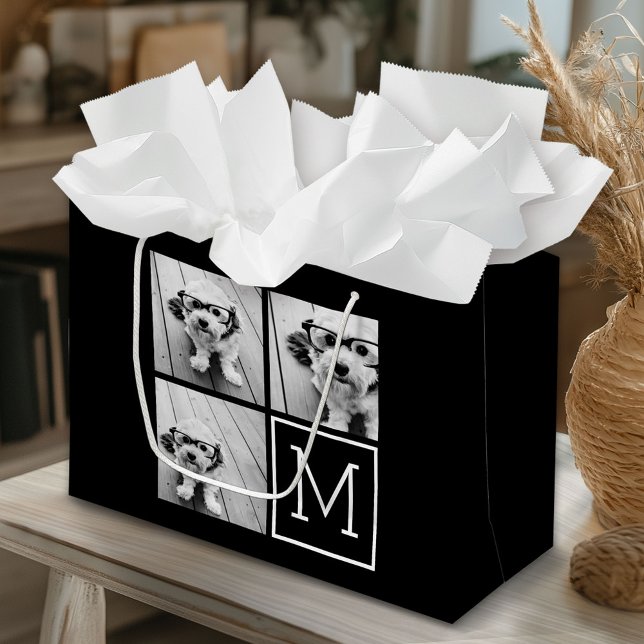 Svart och vitt Trendig Photo Collage med Monogram (Custom Gift Bag)