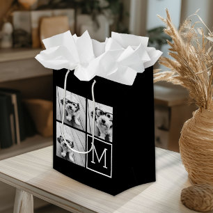 Svart och vitt Trendig Photo Collage med Monogram