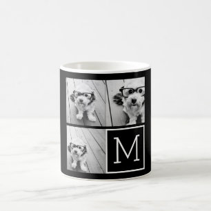 Svart och vitt Trendig Photo Collage med Monogram Kaffemugg
