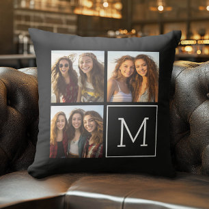 Svart och vitt Trendig Photo Collage med Monogram Kudde