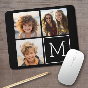 Svart och vitt Trendig Photo Collage med Monogram Musmatta