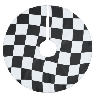Svart och vitt twisted Checkerboard Julgransmatta Borstad Polyester