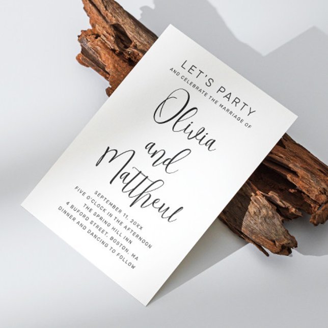 Svart och vitt typografiskt skript bröllop + QR Inbjudningar (Skapare uppladdad)