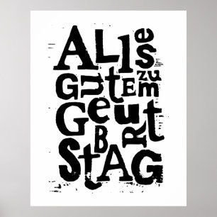 Svart och vitt tyskt "Grattis på födelsedagen" Lin Poster