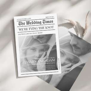 Svart och vitt unikt foto Bröllop Inbjudningar