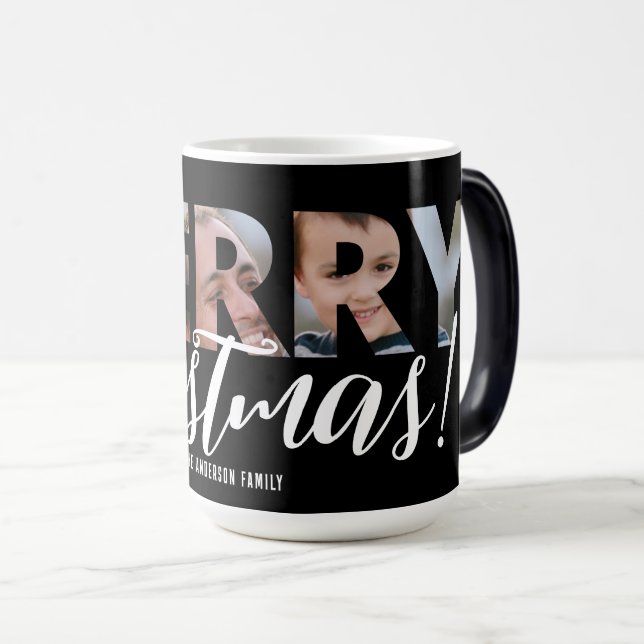 Svart och vitt uppladdningsfoto i textjul magisk mugg (Framsida höger)