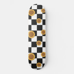 Svart och vitt utcheckat och solrosfärgsutskrift mini skateboard bräda 18,5 cm
