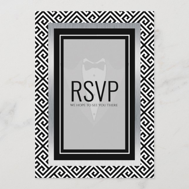 Svart och vitt utskrifts r.s.v.p kort (Framsida)