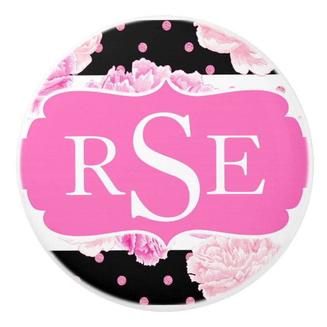 Svart och vitt Vågrät Rand Blommigt för vattenfärg Knopp (Framsidan)