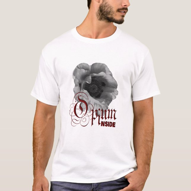 Svart och vitt vallmoopium inuti t shirt (Framsida)